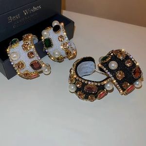 Blinged Out C Hoop Earrings BLACK